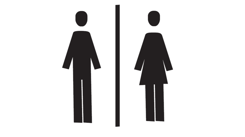 A symbol for a men's and women's restroom. It shows a male and a female figure.
