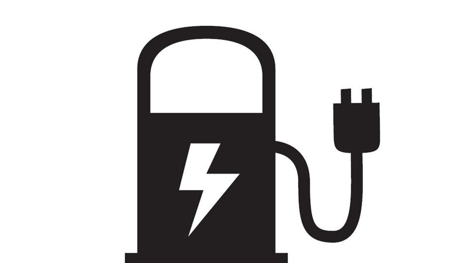 A stylized gas station with a lightning bolt symbol representing electricity. The plug indicates that it is a charging station for electric vehicles.