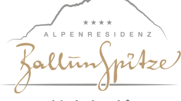 Das Logo der Alpenresidenz Ballunspitze zeigt eine stilisierte Bergsilhouette. Es repräsentiert ein Hotel für Familien, darunter ausgegeben von kinderhotels®.